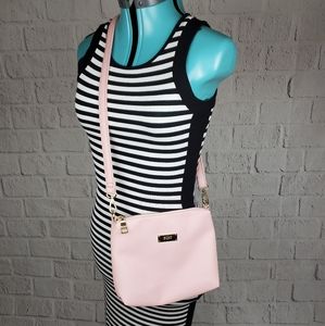 BCBG pink faux pebbled leather crossbody bag